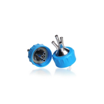DURAN Connection Cap System GL 45 with cyan PP screw cap with 4-port (stainless steel)