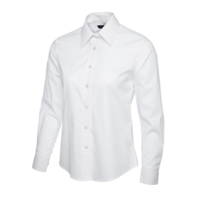 Ladies White Long Sleeve Poplin Shirt 65% Polyester 35% Cotton Size 8